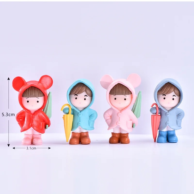 Resin Craft Ideas - 4pc Umbrella Raincoat Girl Boy Figure
