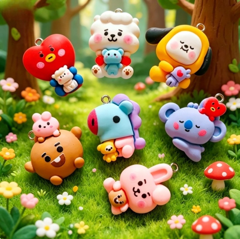7pcs BT21 Resin Cartoon Charm  - Resin Crafts Diy ulasan dan harga